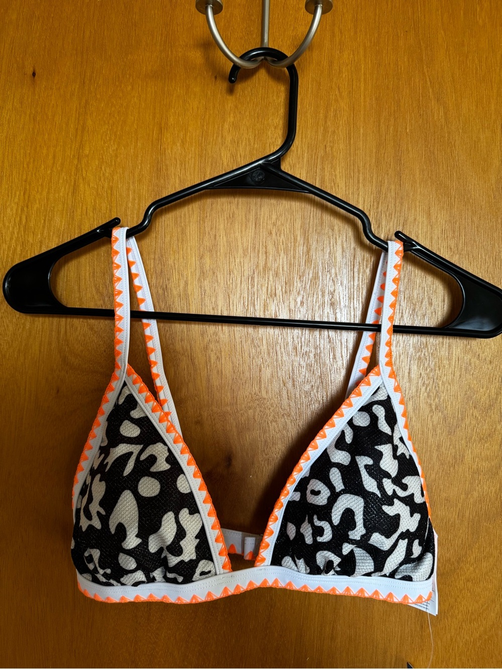 Cupshe Bikini Set Black & White Animal Print with Orange Trim Top and Bottom
